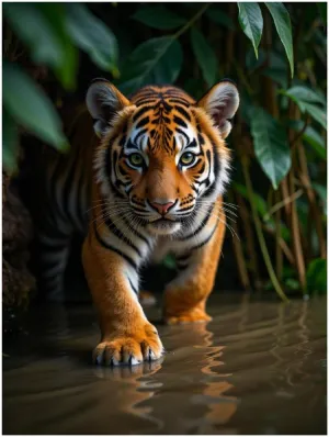 TZTTZT Tiger Cub Jungle Exploration Water Diamond Art Kits for Adults, 5d DIY Full Drill Diamond Painting Kits for Adults Beginners, 12x16 in Diamond Painting Kit for Wall Home Decor(No Frame)