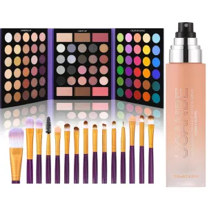 UCANBE Dewy Makeup Setting Spray   86 Colors Nude Eyeshadow Palette with 15pcs Makeup Brushes Set, Matte Glitter Long Lasting Highly Pigmented Waterproof Colorful Eye Shadow Contour Blush Powde