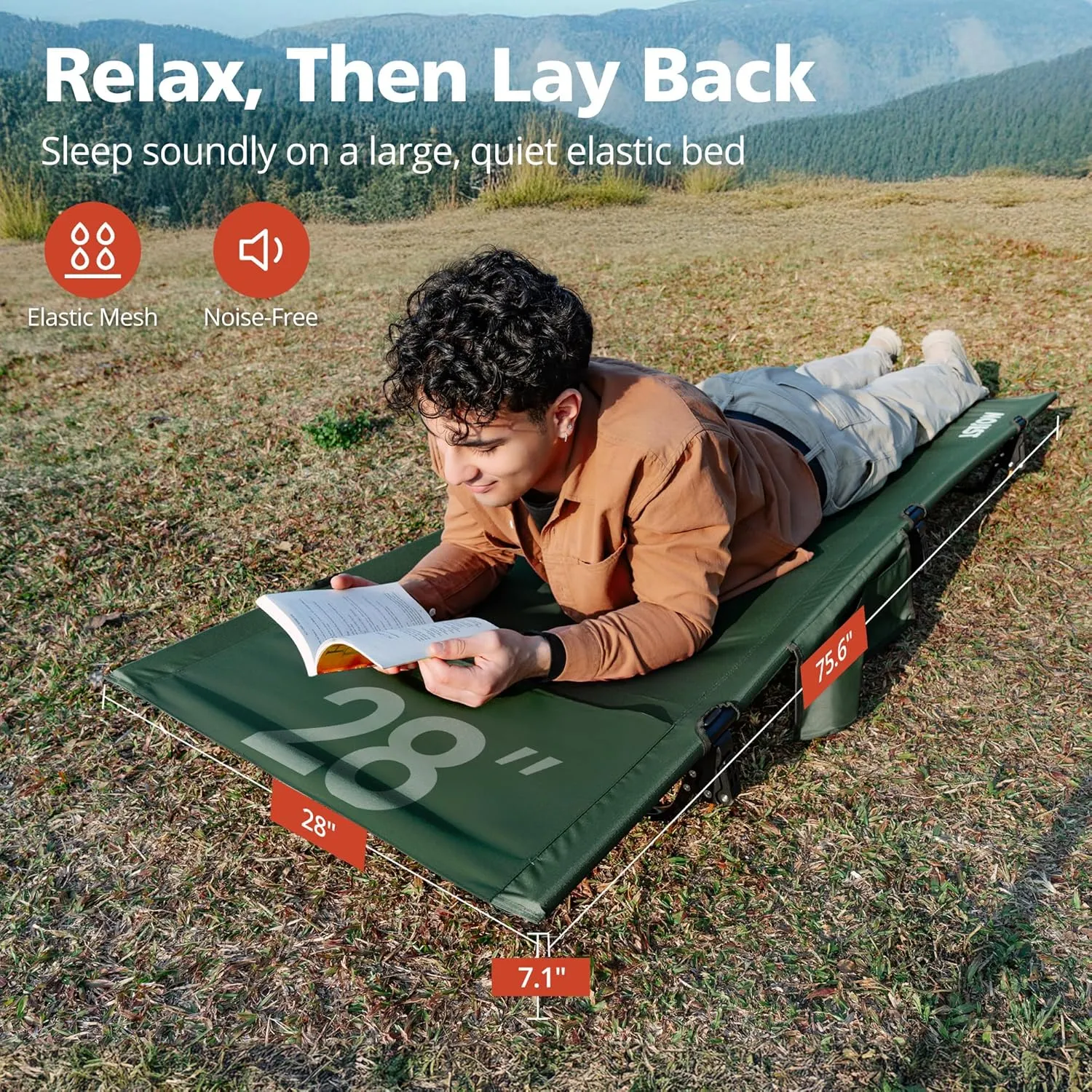 Ultralight Camping Cot for Adults, Portable Folding Camping Bed, Supports 350 lbs - Lightweight for Travel, Camping, Hiking, Backpacking, Mountaineering, Dark Green