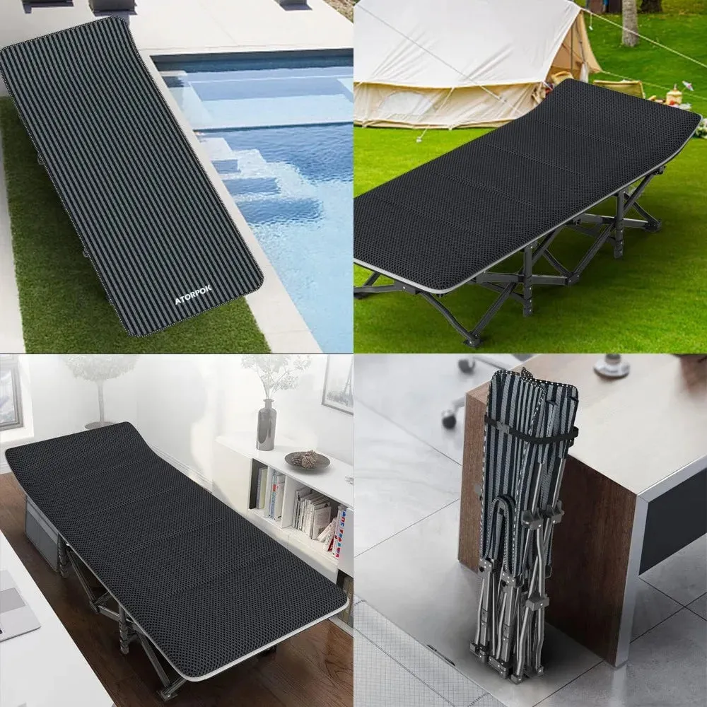 Ultralight Folding Camping Bed with Cushion - Supports 450 lbs, Portable with Carry Bag