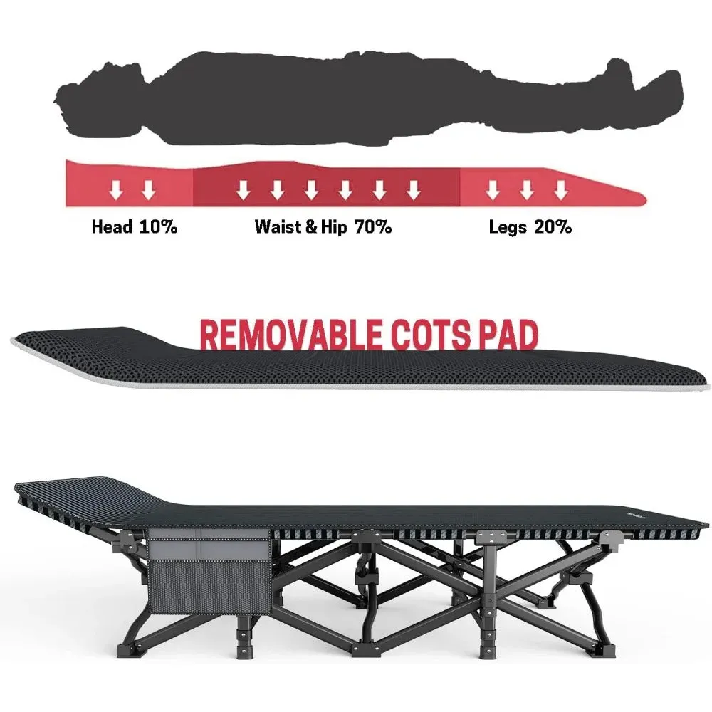Ultralight Folding Camping Bed with Cushion - Supports 450 lbs, Portable with Carry Bag