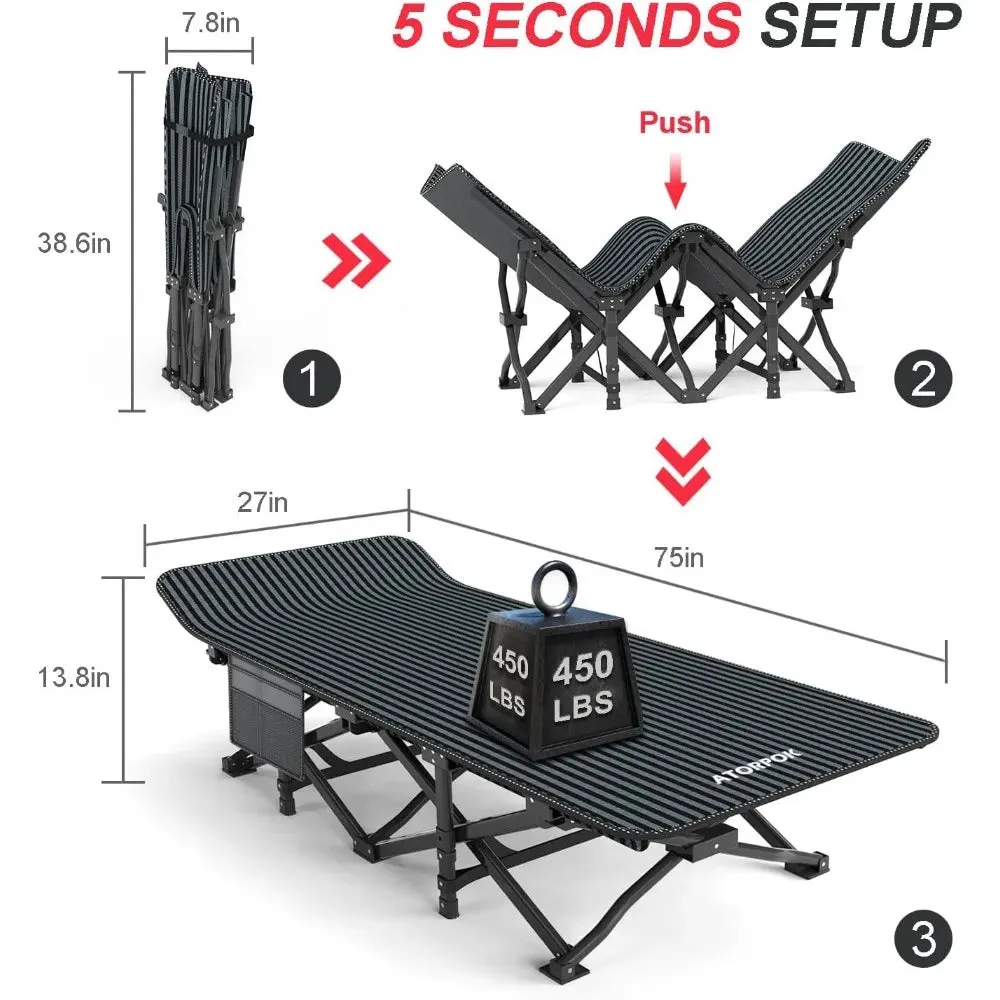 Ultralight Folding Camping Bed with Cushion - Supports 450 lbs, Portable with Carry Bag