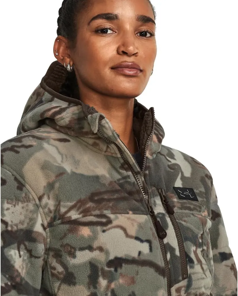 Under Armour Women's Rut Windproof Jacket | Silent Microfleece with Scent Control | Camo Jacket for Women | Sherpa Lining