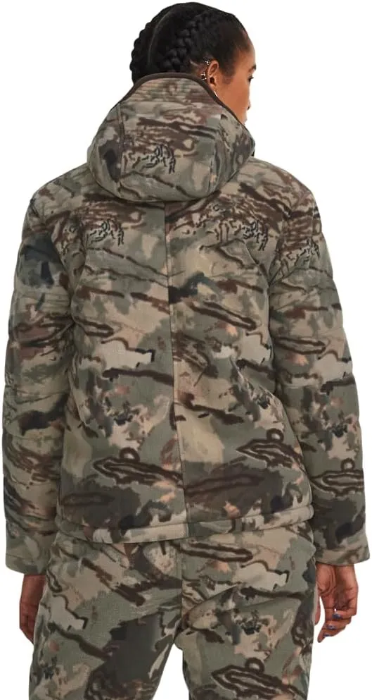 Under Armour Women's Rut Windproof Jacket | Silent Microfleece with Scent Control | Camo Jacket for Women | Sherpa Lining