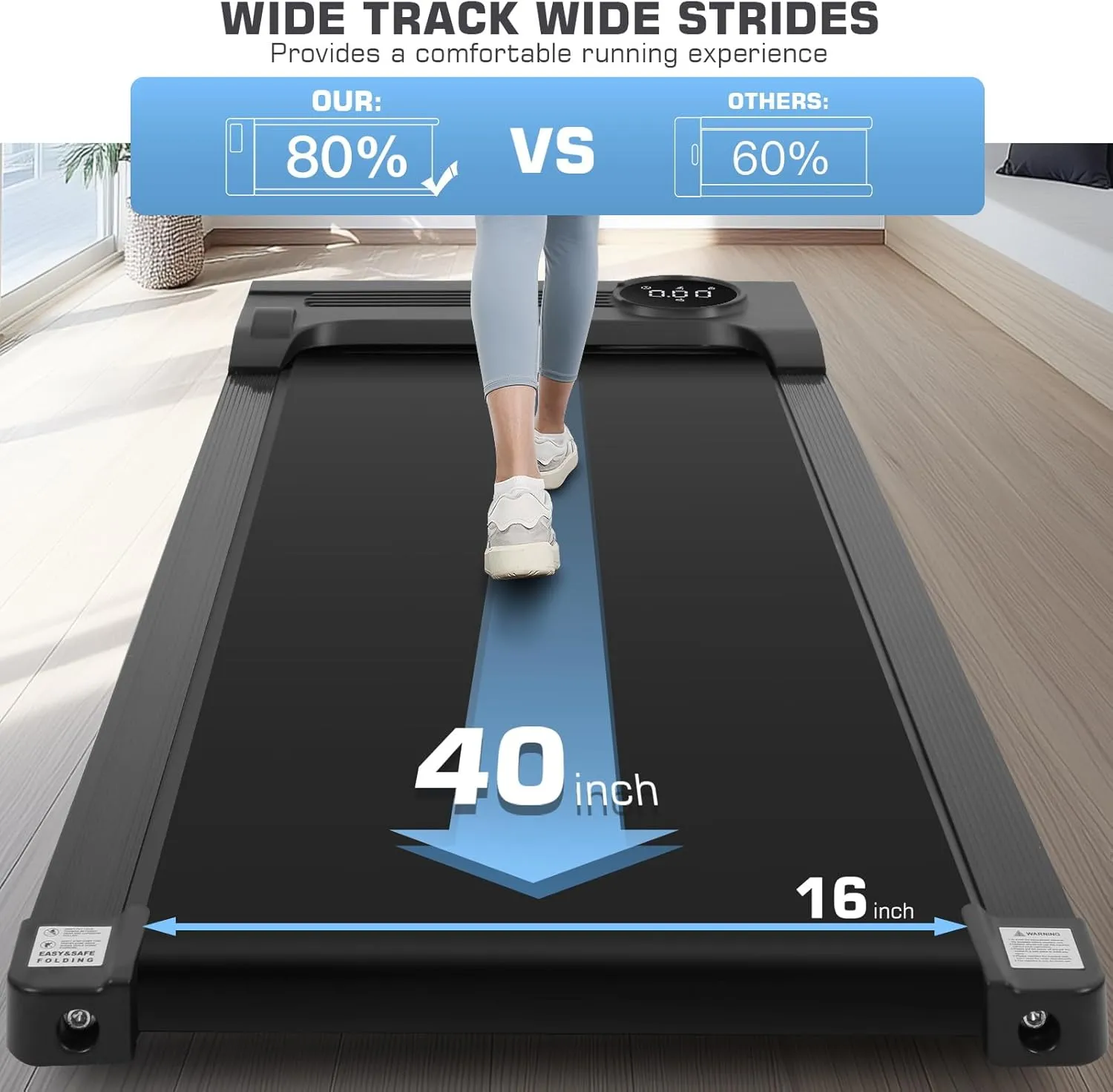 Under Desk Walking Pad for Home Office - 2.5 HP Portable Treadmill With 300 lb Capacity, Compact Jogging Running Machine, Remote Control and LED Display