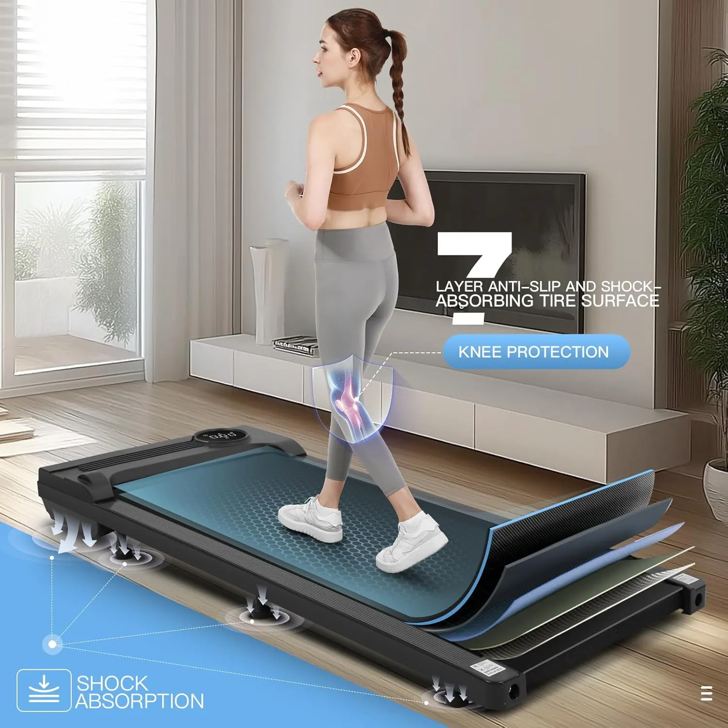 Under Desk Walking Pad for Home Office - 2.5 HP Portable Treadmill With 300 lb Capacity, Compact Jogging Running Machine, Remote Control and LED Display