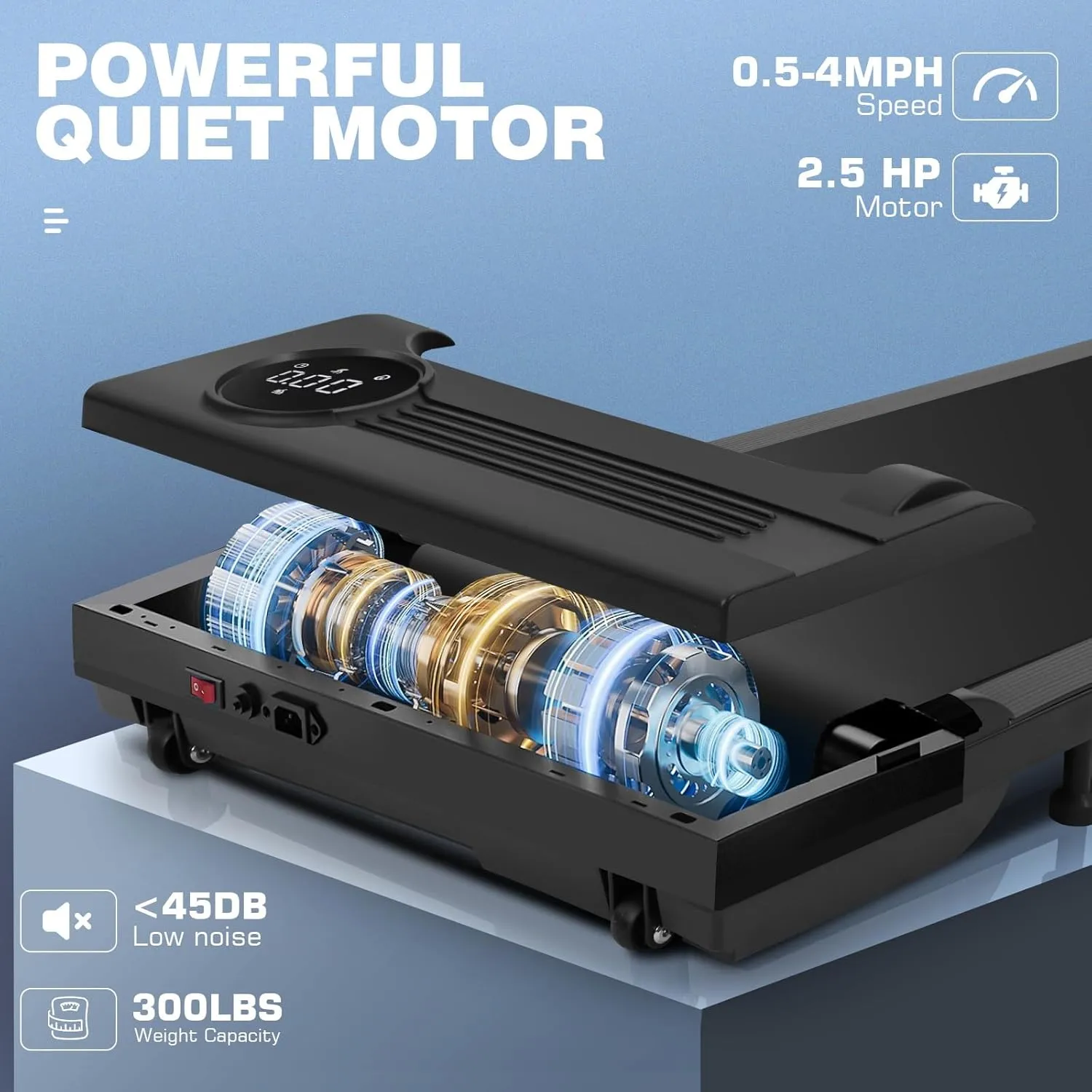 Under Desk Walking Pad for Home Office - 2.5 HP Portable Treadmill With 300 lb Capacity, Compact Jogging Running Machine, Remote Control and LED Display