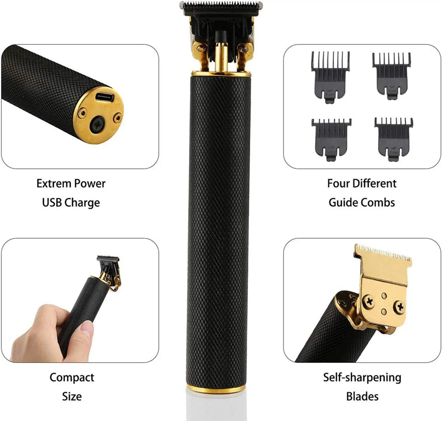 Unisex Hair Trimmer Kit - Cordless, Rechargeable, Waterproof, with Guide Combs for Men