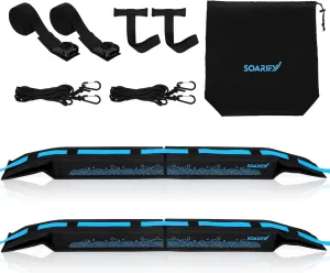 Universal Car Soft Roof Rack，Roof Pads Luggage Carrier for Kayak, Surfboard SUP, Canoe Include Storage Bag, 2 Quick Loop Strap, 2 Tie Down Rope, and 2 Heavy Duty Tie Down Straps