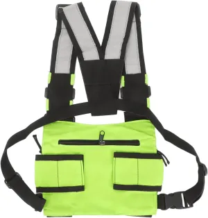 Universal Radio Chest Harness Bag, Chest Front Pack Pouch Holster Vest Rig Fluorescent Green for Two Way Radio with Adjustable Shoulder Straps