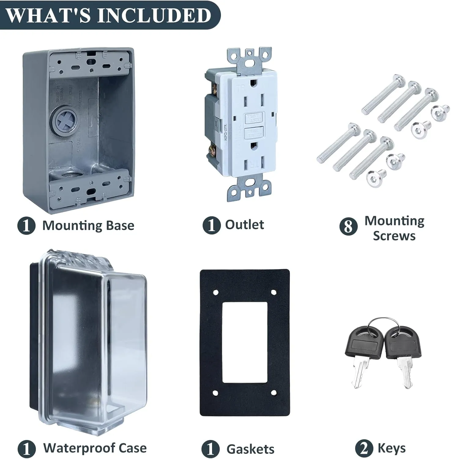 Universal Weatherproof Electrical Outlet Cover Kit with Lock,Outlet Waterproof Cover Box with 15 Amp TR Self Test GFCI Kit, Baby Proof Outlet Lock Box for Outdoor in-Use, 1-Gang