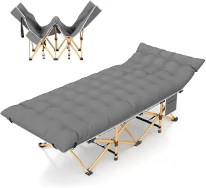 Upgraded 1 Pack Camping Cot with Mattress for Adults Heavy Duty Folding Camping Bed with Carry Bag Portable Sleeping Cots for Outdoor Camping/Office, Home Nap Camping Essentials (Charcoal Gray)