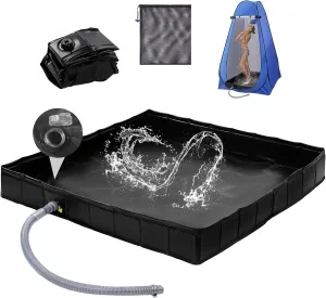 Upgraded Portable Shower Pan 41" x 41" x 5" with Mesh Storage Bag, Foldable Camping Shower Base & Floor with Detachable Drain Pipe Ideal for Camping, RV, Outdoor, Indoor and Portable Shower Stall