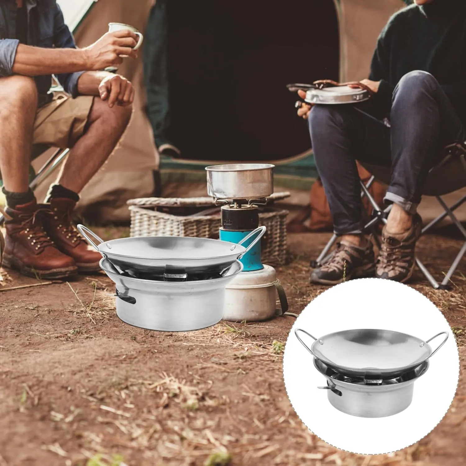 UPKOCH 1 Set Stainless Steel Hot Pot with Alcohol Stove, Portable Spirit Cooker, Efficient Liquid Stove Burner for Camping, Shabu Shabu, and Home Use, 10 Inch, Silver