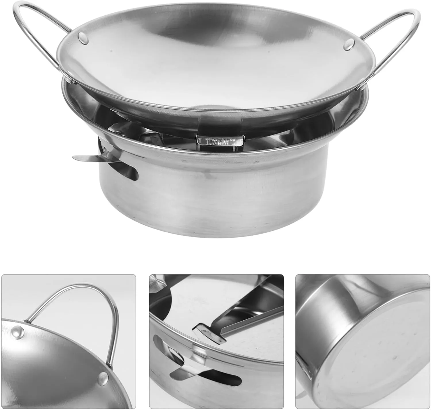 UPKOCH 1 Set Stainless Steel Hot Pot with Alcohol Stove, Portable Spirit Cooker, Efficient Liquid Stove Burner for Camping, Shabu Shabu, and Home Use, 10 Inch, Silver
