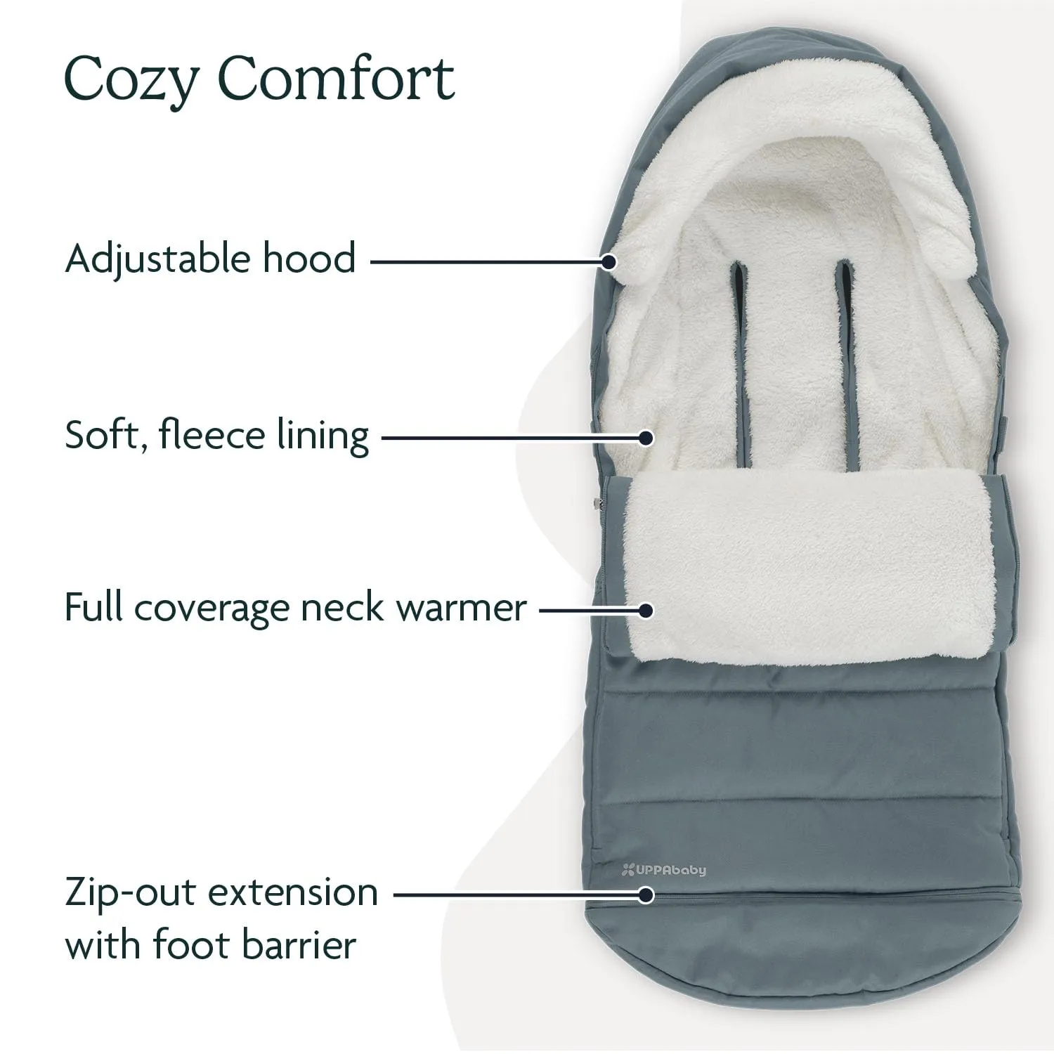 UPPAbaby CozyGanoosh Footmuff - Easily Attaches to UPPAbaby Strollers   RumbleSeat - Ultra-Plush, Weather-Proof - Winter Stroller Cover - Callum (Stone Blue)