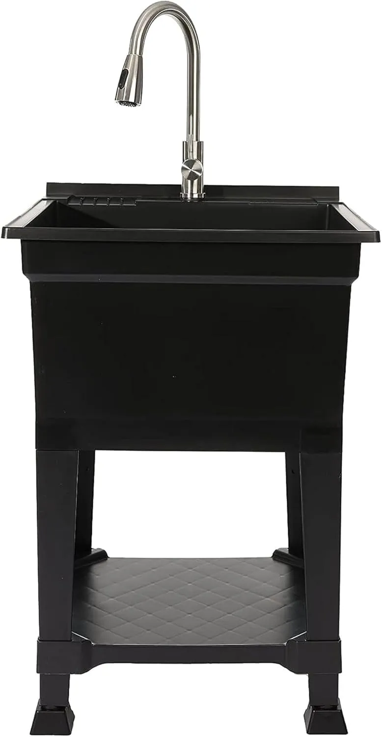 USA-Made Plastic Freestanding 24 in x 24-Inch UtilityTub Heavy Duty Compact Utility Sink Ideal for Workshop, Laundry Room, Garage, Greenhouse, Pet Wash Station (Black)