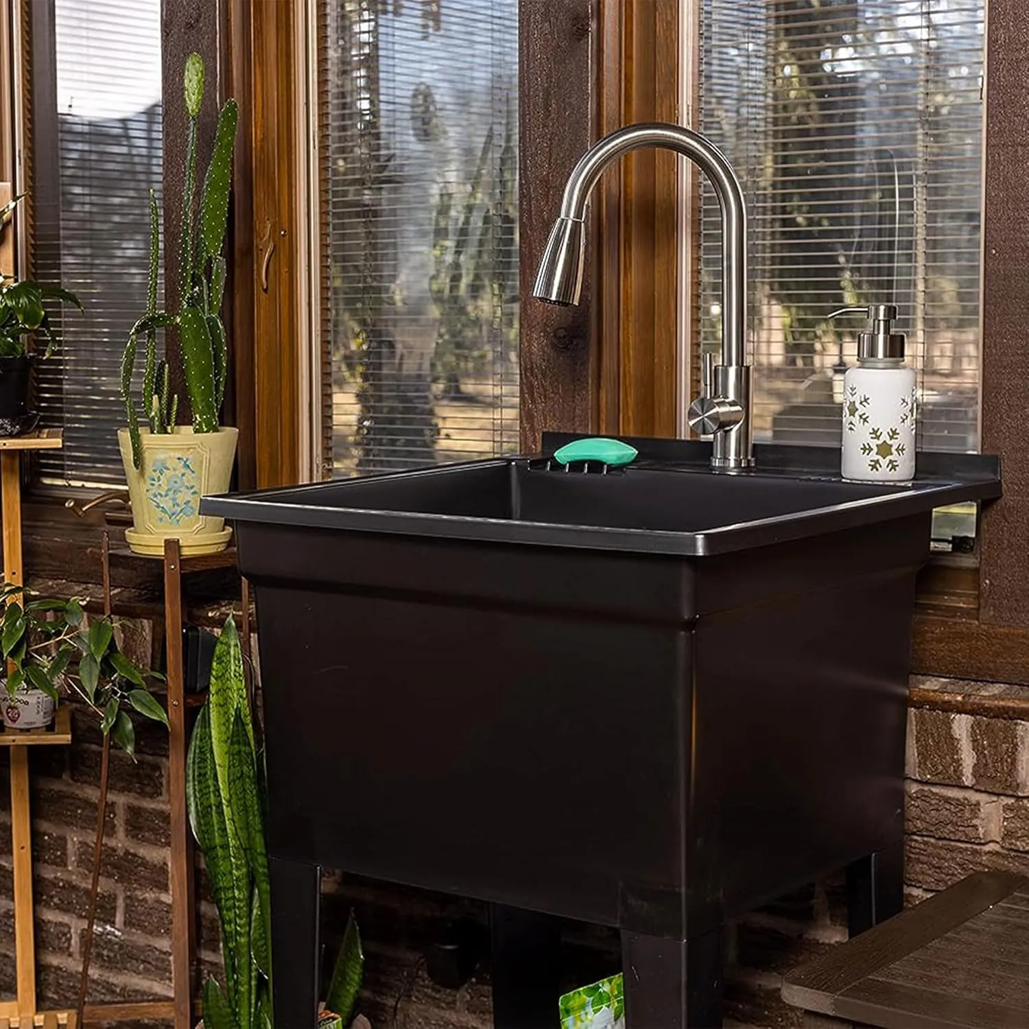 USA-Made Plastic Freestanding 24 in x 24-Inch UtilityTub Heavy Duty Compact Utility Sink Ideal for Workshop, Laundry Room, Garage, Greenhouse, Pet Wash Station (Black)
