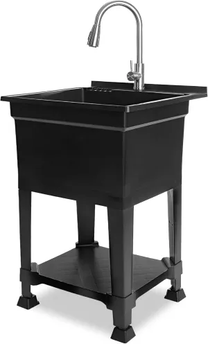 USA-Made Plastic Freestanding 24 in x 24-Inch UtilityTub Heavy Duty Compact Utility Sink Ideal for Workshop, Laundry Room, Garage, Greenhouse, Pet Wash Station (Black)