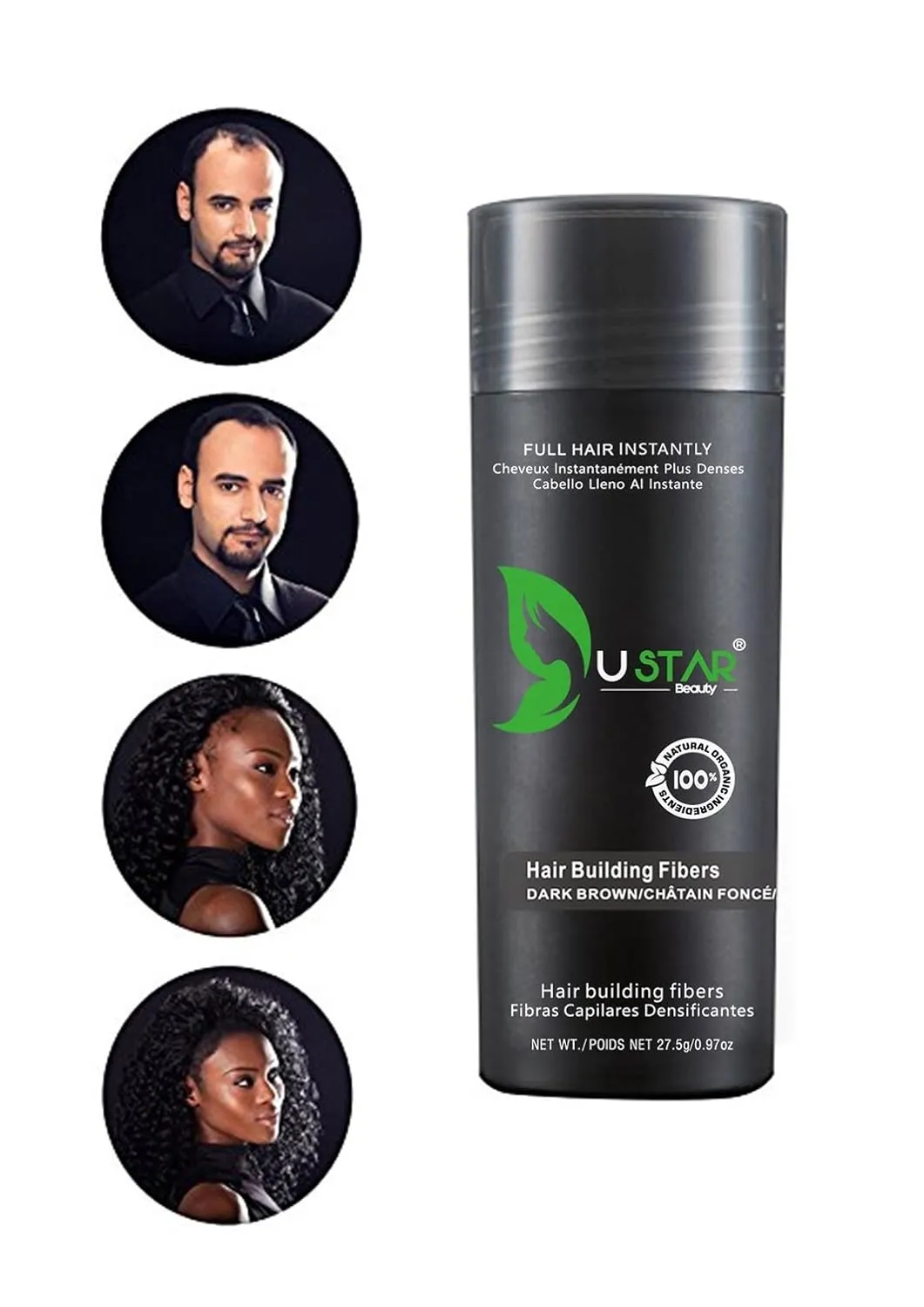 Ustar Hair buliding Fibers Dark Brown Quality Matches Toppik 27.5 grams 0.97oz