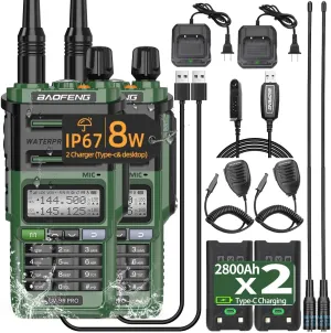 UV-9R Pro 8W Ham Radio Long Range Handheld Dual Band Two-Way Radio Waterproof Transceiver Rechargeable Walkie Talkies with Speaker Mic and Programming Cable Full Kit,2Pack