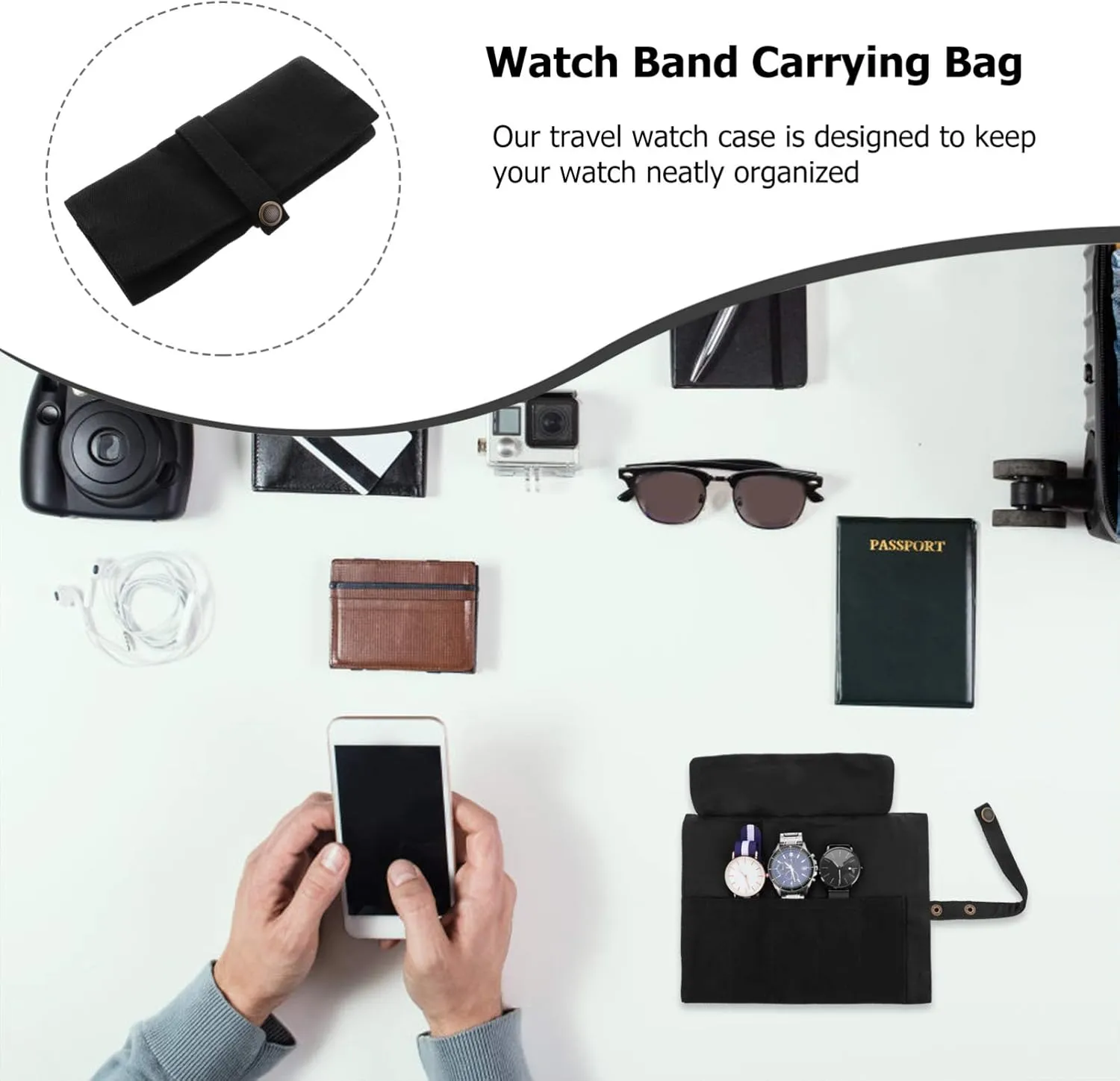 VALICLUD 3pcs Watch Storage Bag Stationery Bag Clear Display Case Storage Bags Vacuum Seal Watch Luggage Travel Minis Cable Smart Watch Headphones Case Carry Sealer Kit Black Canvas