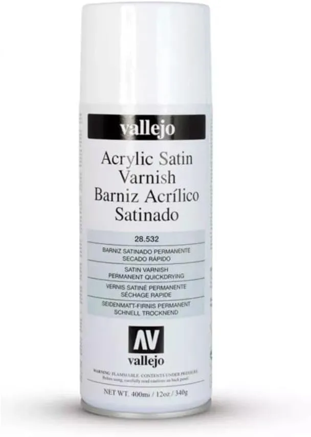 Vallejo - Acrylic Satin Varnish Spray | Long Lasting Protection | Scratch Resistant & Non-Yellowing | Exterior & Interior Surfaces | 400 ml (13.52 fl.oz.)