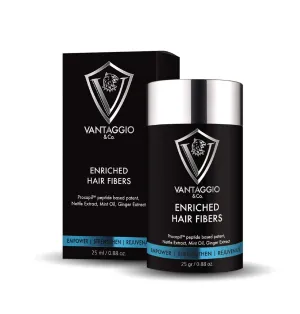 Vantaggio Enriched Hair Fibers for Thinning Hair - 25 gr./ 0.88 oz. Natural Spray-On Hair Thickener Fibers for Men with PROCAPIL for Growth Stimulus - Matches Your Natural Hair Color (Dark Brown)