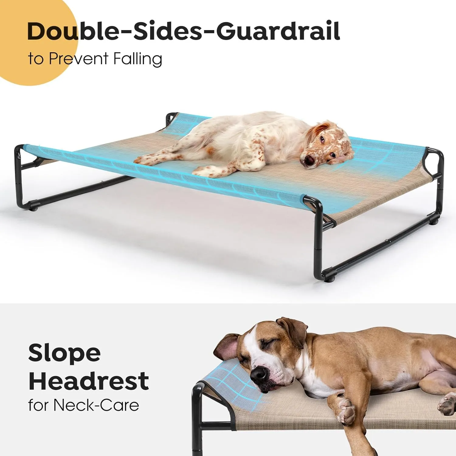 Veehoo Original Outdoor Elevated Dog Bed, Cooling Raised Dog Cot for Large Dogs, Portable Standing Pet Hammock Platform with Washable Breathable Mesh, No-Slip Feet, X-Large, Beige Coffee, CWC2201