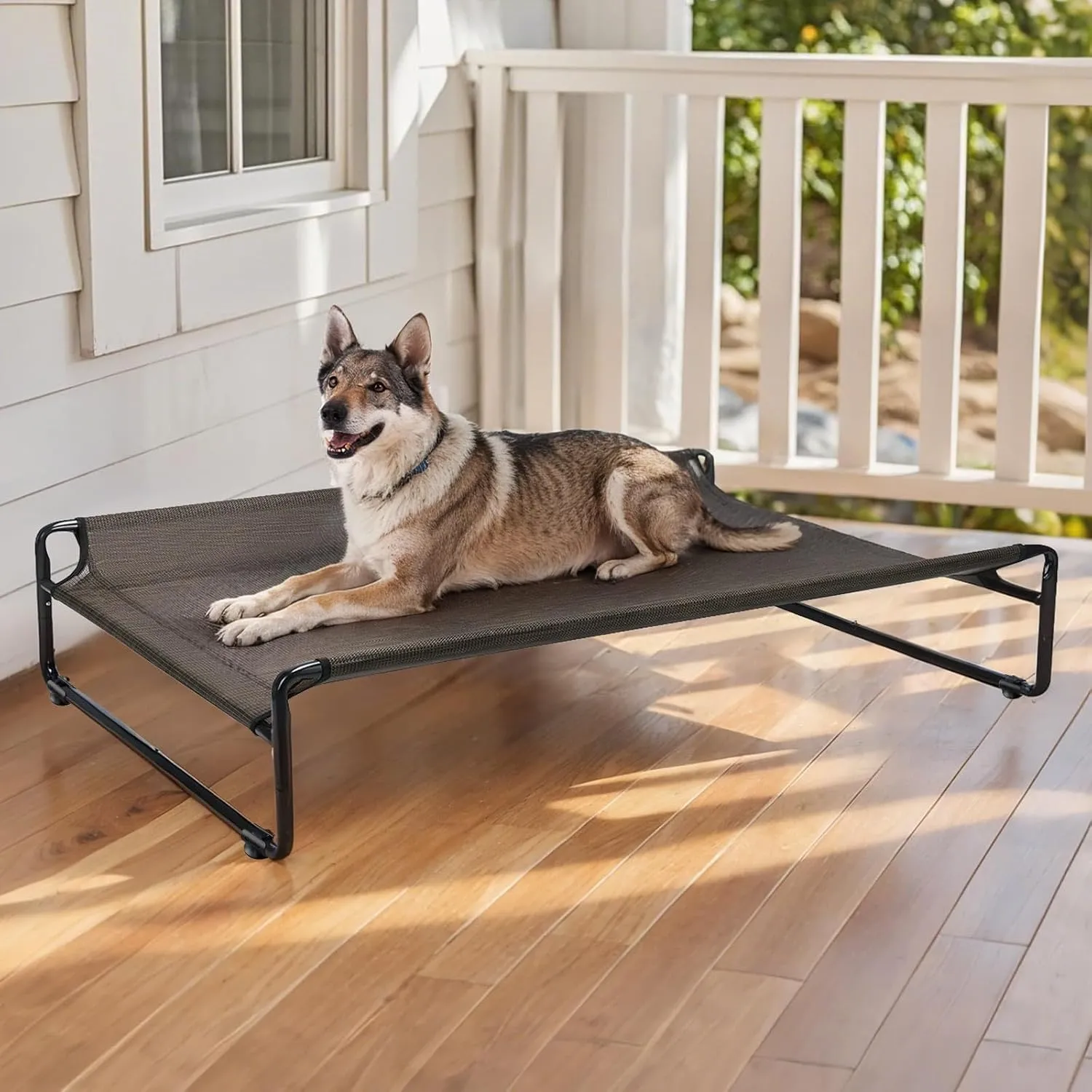 Veehoo Original Outdoor Elevated Dog Bed, Cooling Raised Dog Cot for Large Dogs, Portable Standing Pet Hammock Platform with Washable Breathable Mesh, No-Slip Feet, X-Large, Brown, CWC2201
