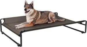 Veehoo Original Outdoor Elevated Dog Bed, Cooling Raised Dog Cot for Large Dogs, Portable Standing Pet Hammock Platform with Washable Breathable Mesh, No-Slip Feet, X-Large, Brown, CWC2201