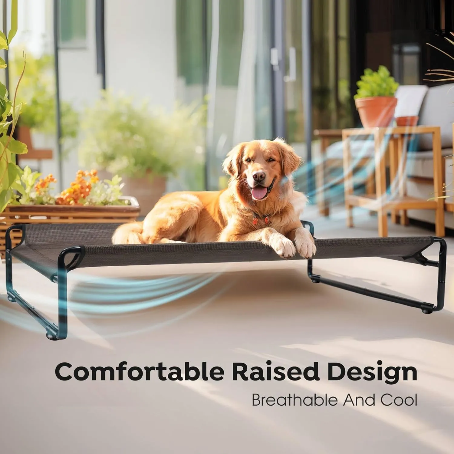 Veehoo Original Outdoor Elevated Dog Bed, Cooling Raised Dog Cot for Large Dogs, Portable Standing Pet Hammock Platform with Washable Breathable Mesh, No-Slip Feet, X-Large, Brown, CWC2201