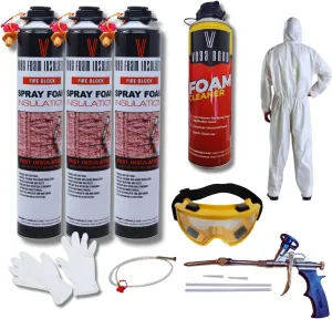 Vega Foam Fire Block Spray Foam Insulation Kit. Closed Cell Thermal and Sound Insulation. 3 Cans with All Accessories. Covers up to 60 sqft at 1 inch. 3 Canisters Total