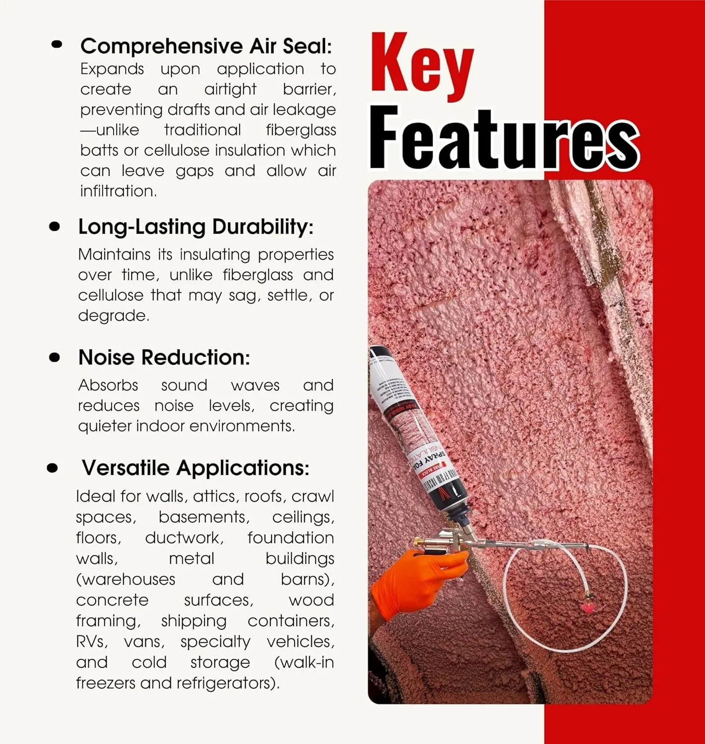 Vega Foam Fire Block Spray Foam Insulation Kit. Closed Cell Thermal and Sound Insulation. 3 Cans with All Accessories. Covers up to 60 sqft at 1 inch. 3 Canisters Total