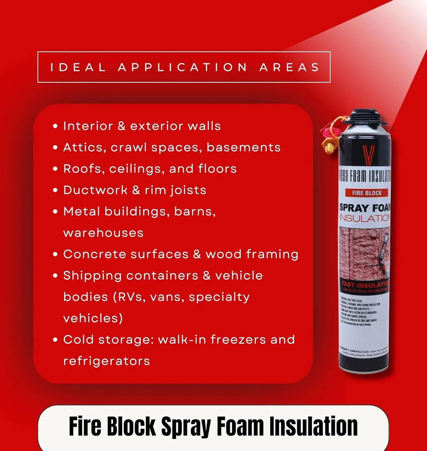 Vega Foam Fire Block Spray Foam Insulation Kit. Closed Cell Thermal and Sound Insulation. 3 Cans with All Accessories. Covers up to 60 sqft at 1 inch. 3 Canisters Total