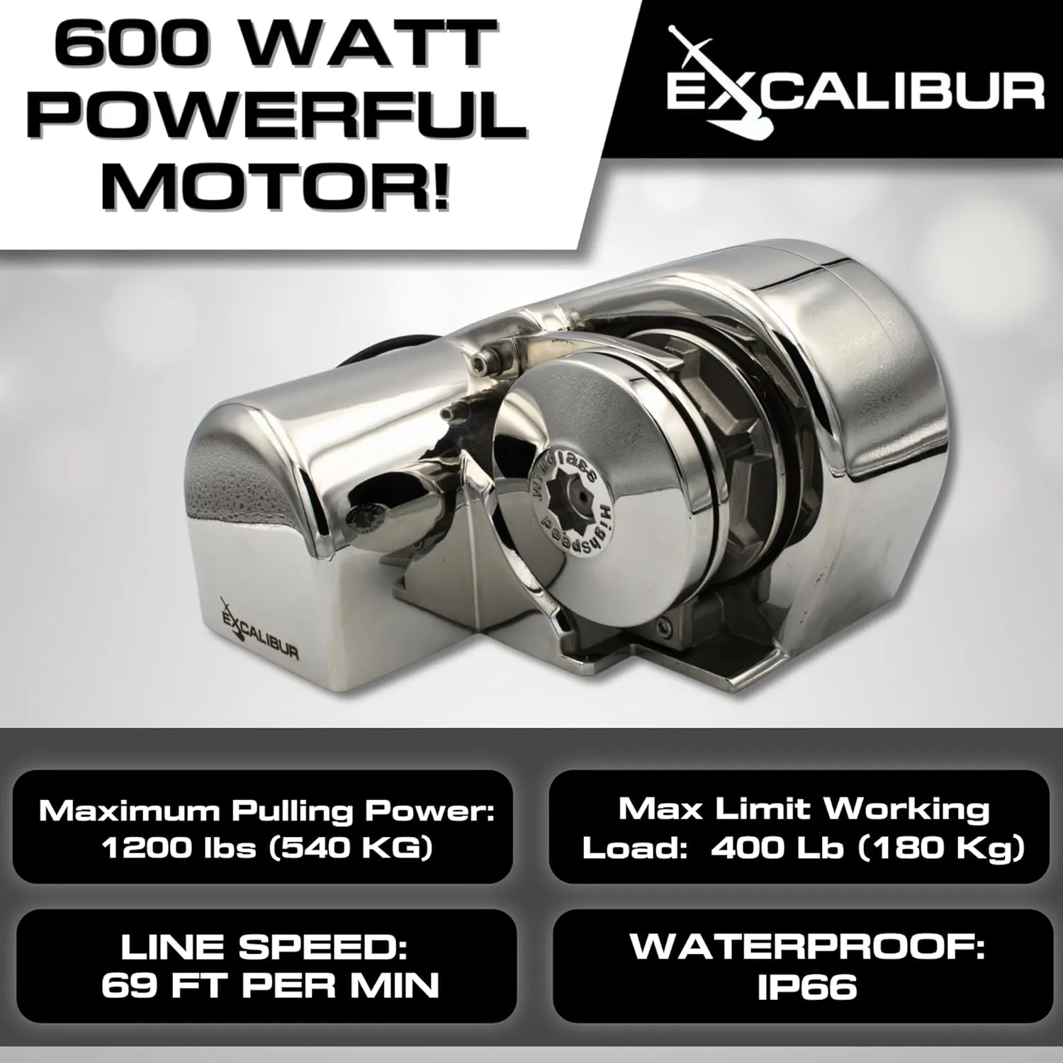 Vertical or Horizontal Windlass Anchor Systems - 600W-900W, 12V DC, 992-1452 lbs Pulling Power, 316 Stainless Steel Housing, Chain 1/4 Inch HT G4 and Rope 1/2 Inch, for Boats Up to 40 FT