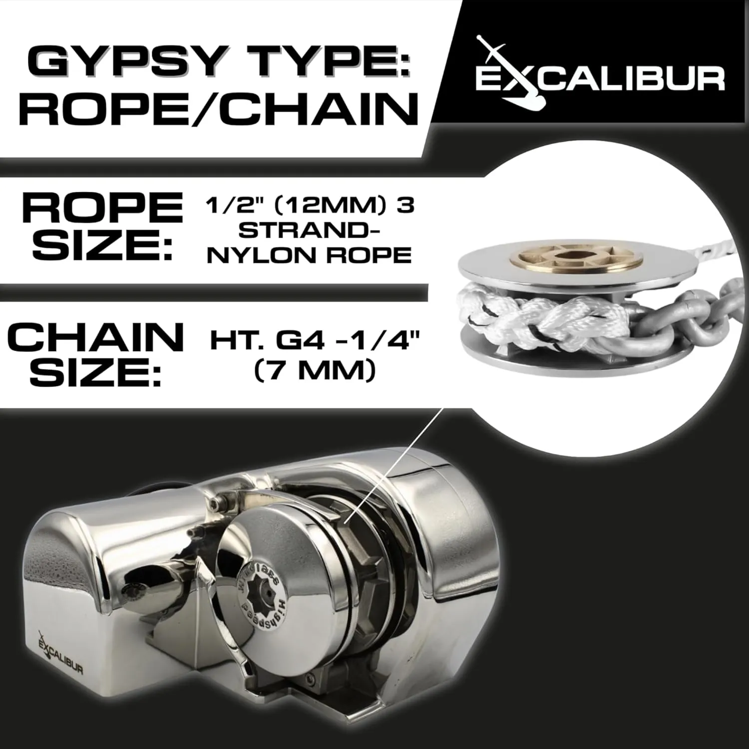 Vertical or Horizontal Windlass Anchor Systems - 600W-900W, 12V DC, 992-1452 lbs Pulling Power, 316 Stainless Steel Housing, Chain 1/4 Inch HT G4 and Rope 1/2 Inch, for Boats Up to 40 FT