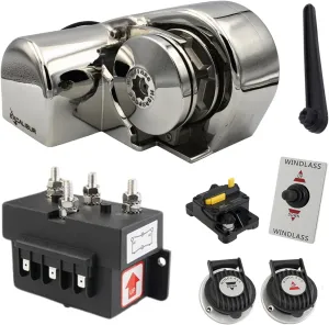 Vertical or Horizontal Windlass Anchor Systems - 600W-900W, 12V DC, 992-1452 lbs Pulling Power, 316 Stainless Steel Housing, Chain 1/4 Inch HT G4 and Rope 1/2 Inch, for Boats Up to 40 FT