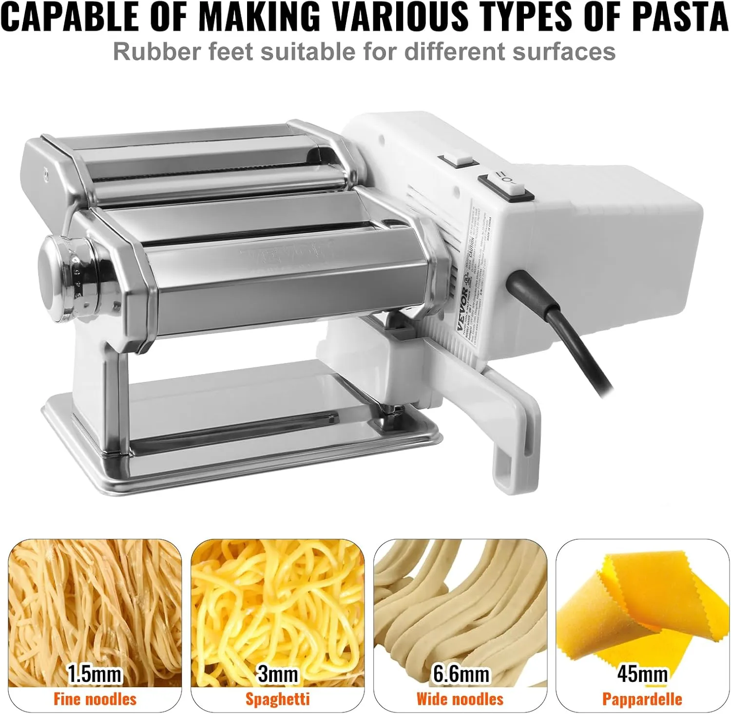 VEVOR Electric Pasta Maker Machine, 9 Adjustable Thickness Settings Noodles Maker, Stainless Steel Noodle Rollers and Cutter, Pasta Making Kitchen Tool Kit, Perfect for Spaghetti, Fettuccini, Lasagna