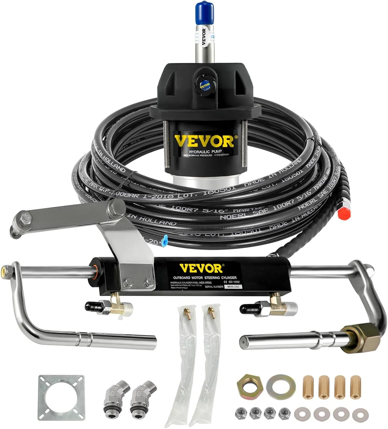 VEVOR Hydraulic Steering Kit 90HP Hydraulic Outboard Steering Kit with Helm Pump Cylinder Marine Steering System Kit