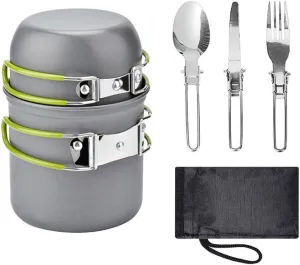 VICASKY 1set Portable Camping Cookware Set Person Picnic Cooker Alcohol Stove Lightweight Outdoor Cooking Gear for Hiking and Camping Green