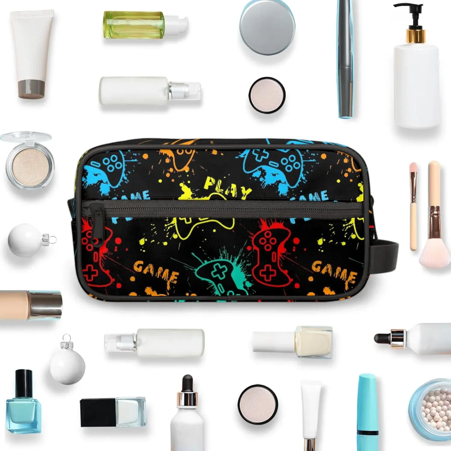 Video Game Kids Toiletry Bag for Boys - Waterproof Toiletries Hanging Wash Bags for Girls - Dopp Kit Shaving Makeup Pouch Travel Accessories Organizer