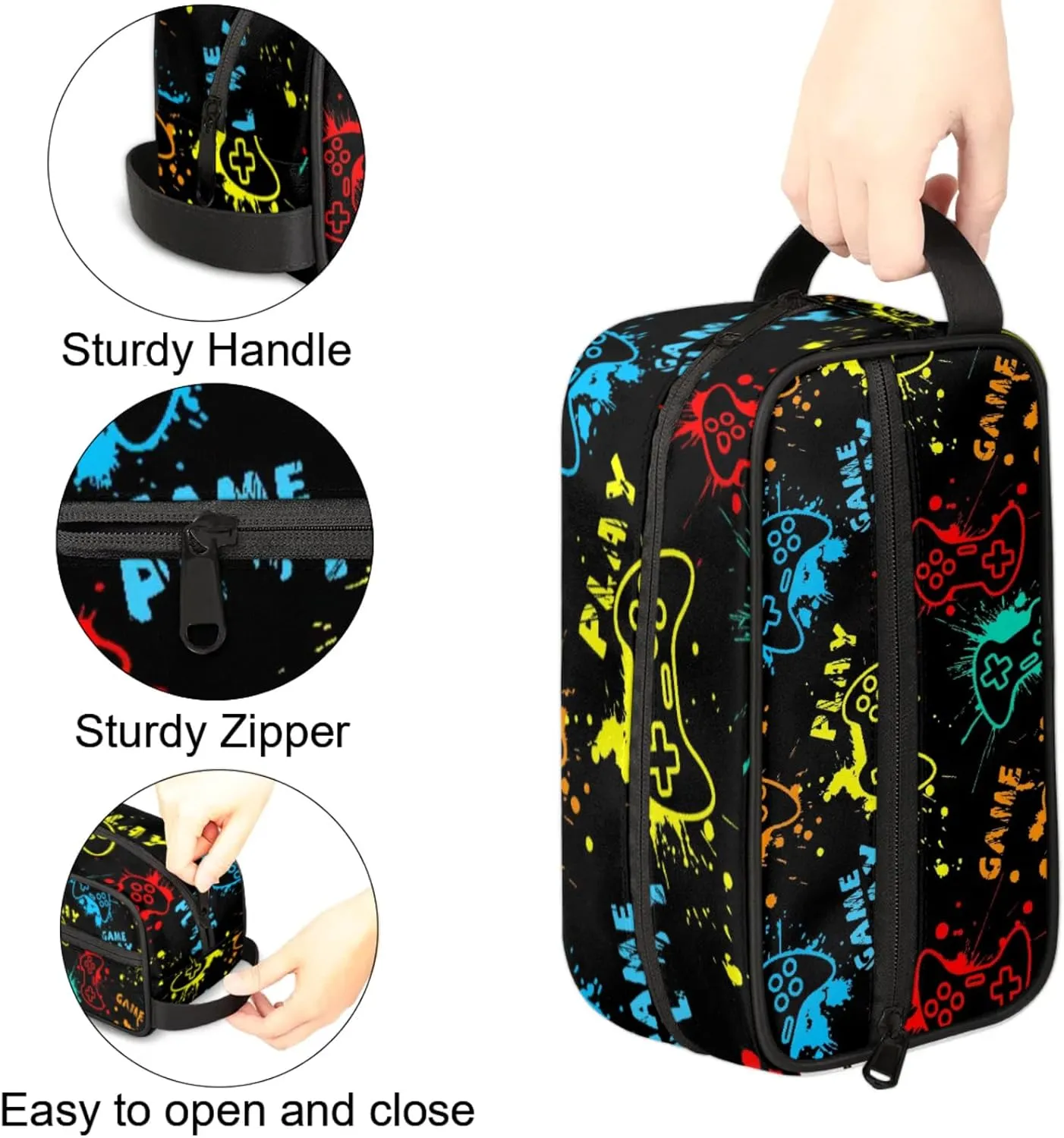 Video Game Kids Toiletry Bag for Boys - Waterproof Toiletries Hanging Wash Bags for Girls - Dopp Kit Shaving Makeup Pouch Travel Accessories Organizer