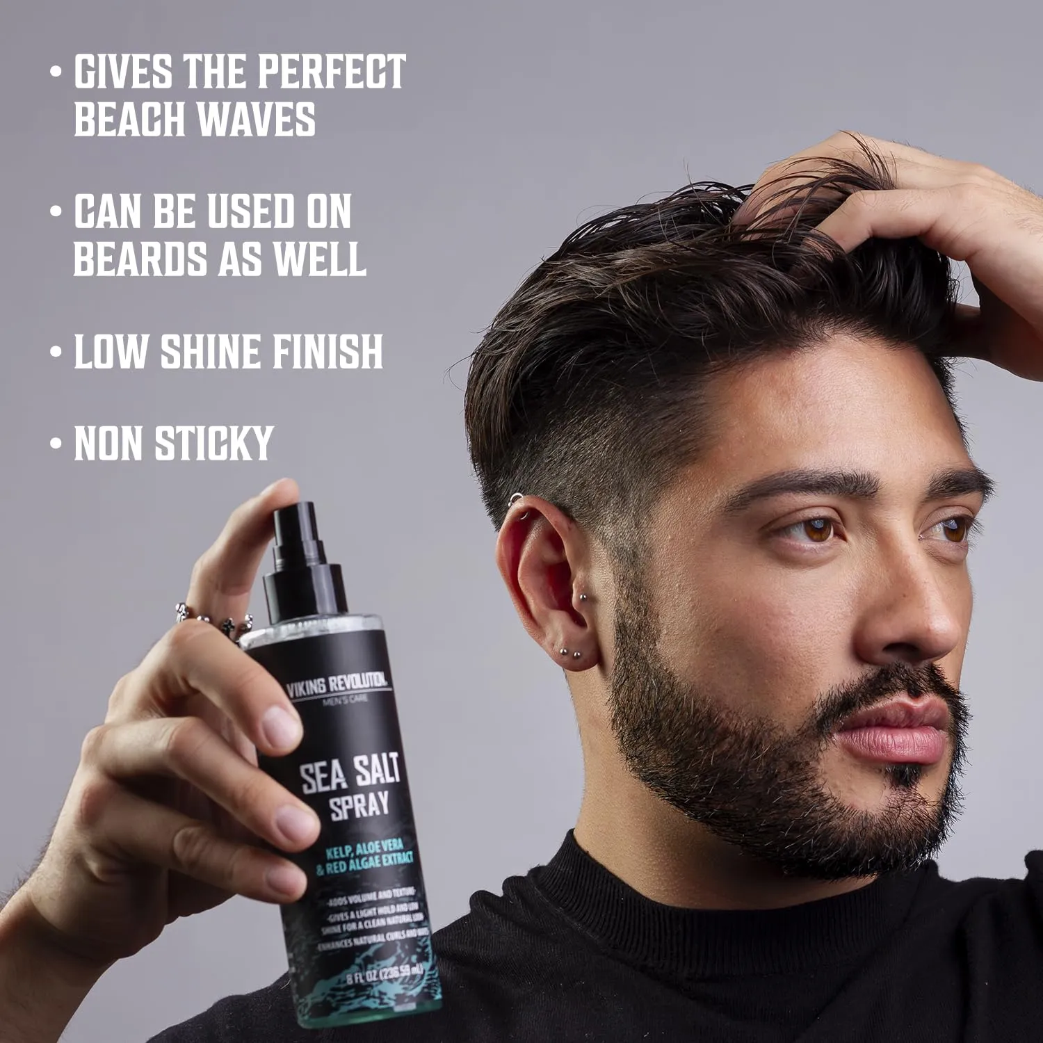 Viking Revolution Sea Salt Spray for Hair Men (8fl oz), Hydrating Hair Oil for Men with Vitamin E (3.38fl oz) and Hair Styling Powder for Men (1oz) - Men Hair Styling Texturizing Kit