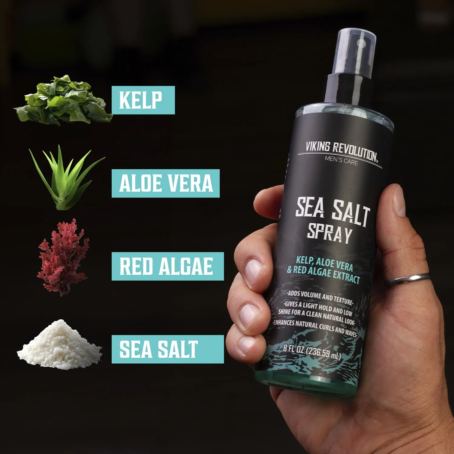 Viking Revolution Sea Salt Spray for Hair Men (8fl oz), Hydrating Hair Oil for Men with Vitamin E (3.38fl oz) and Hair Styling Powder for Men (1oz) - Men Hair Styling Texturizing Kit