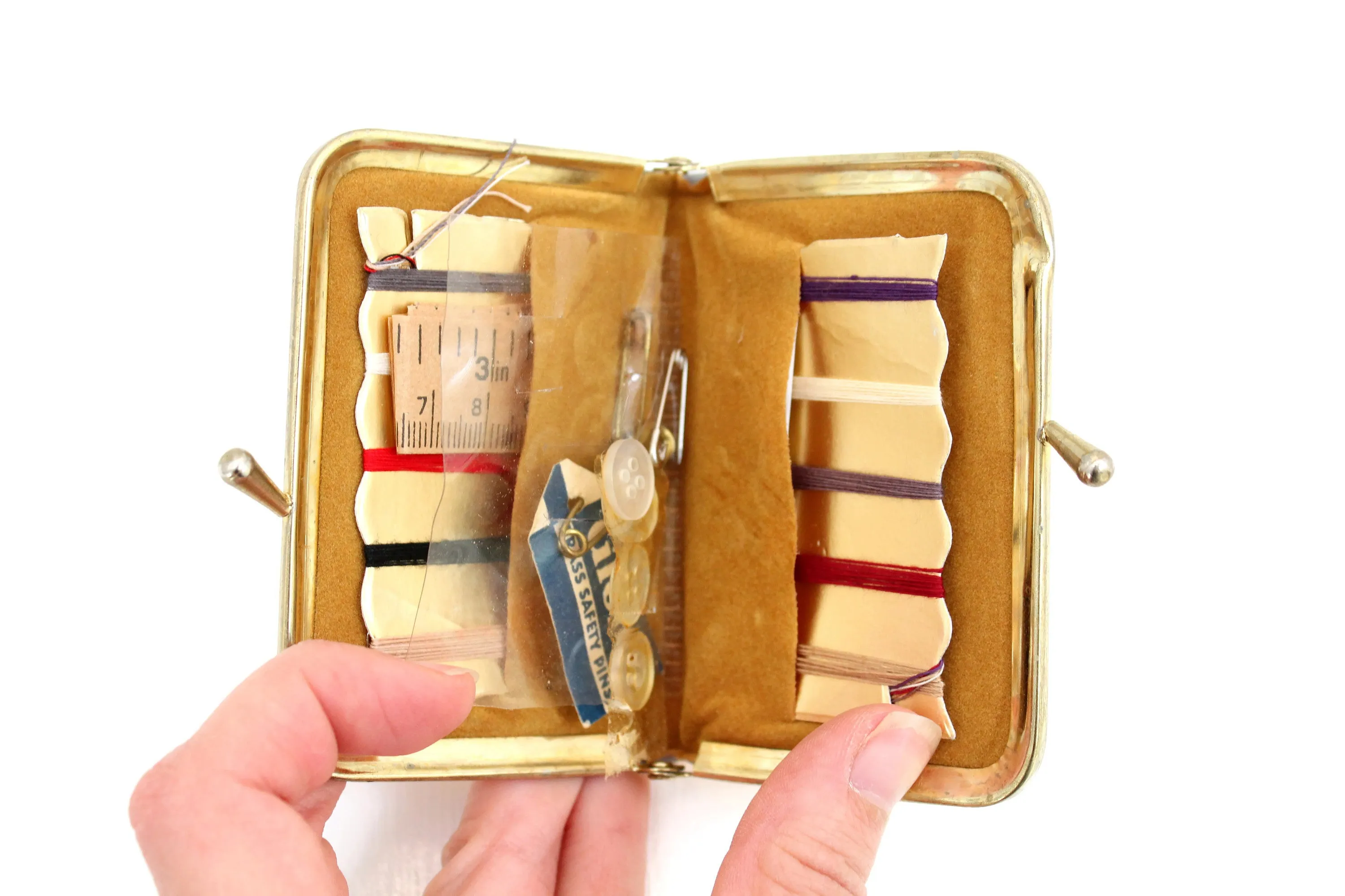 Vintage Gold Coin Purse Compact Travel Sewing Kit with Accessories