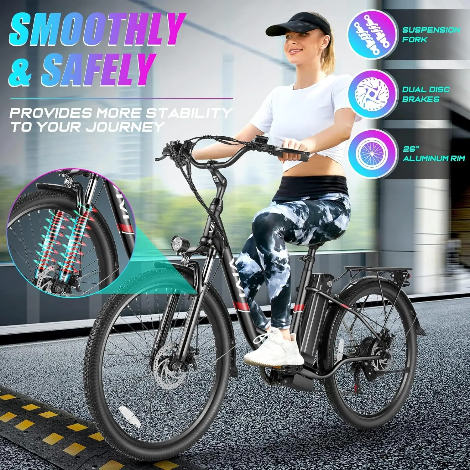 Vivi Electric Bike for Adults 750W Peak Ebike with Removable Battery, 26'' Electric Commuter Bike 22MPH & 50 Miles Adult Electric Bicycles with Cruise Control, LCD Display, UL 2849 Certified