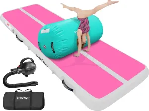 VOFiTNY 6.6ft Inflatable Gymnastics Air Mat with 4'L x 2.5'D Air Barrel Tumble Track for Home/Gym
