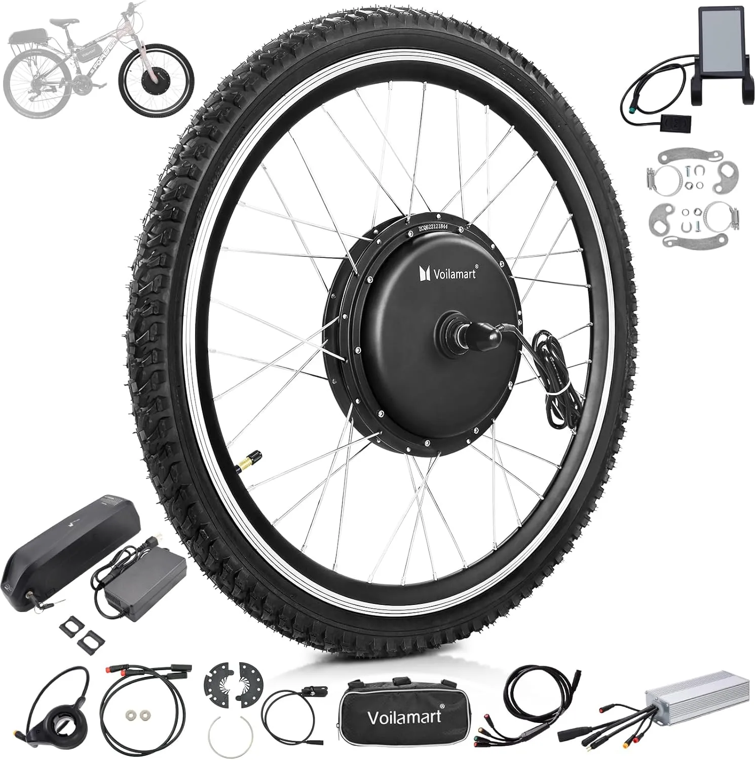 Voilamart 26" Waterproof Electric Bicycle Hub Motor Wheel Conversion Kit 48V 52V 1200W with LCD Display Meter IP65