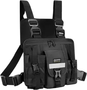 Walkie Talkie Chest Harness Chest Front Single Pack Pouch Holster Vest Rig for Motorola Midland Kenwood Baofeng Retevis 2 Way Radio with Reflective Strips Shoulder